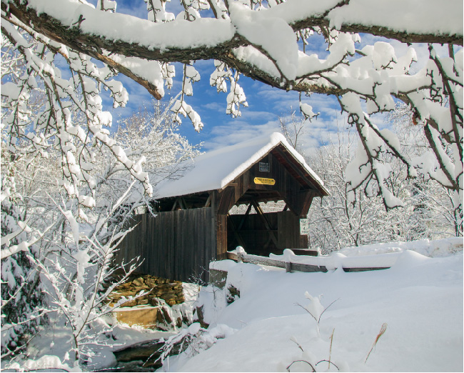 snow covered bridge in Vermont